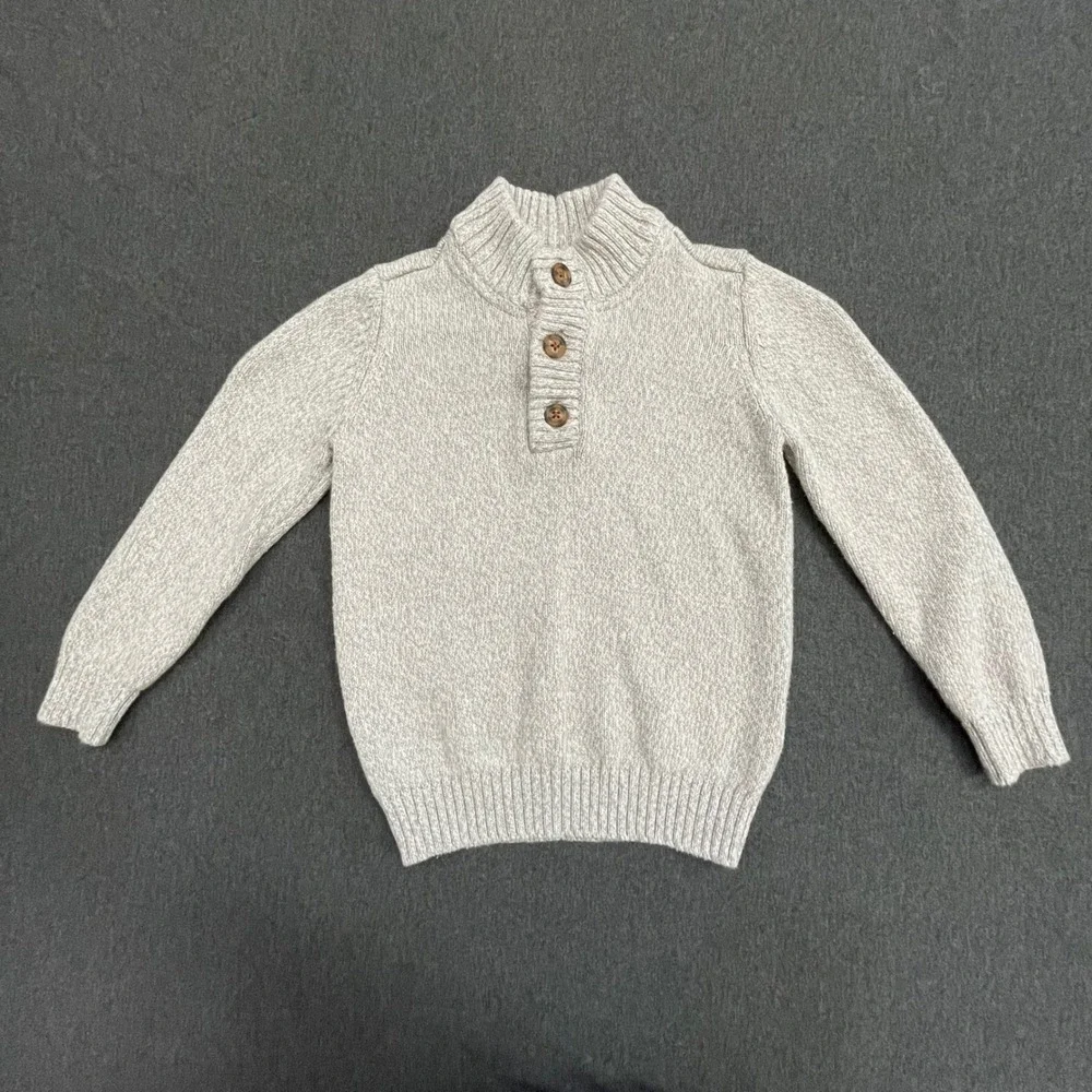 Carters Toddler Boys Oatmeal Heather Mock Neck Button Cotton Sweater 3T 2N994610